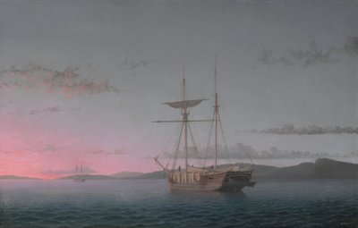 Tømmerskonnerter om kvelden på Penobscot Bay av Fitz Henry Lane