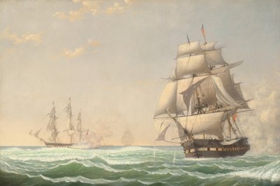 USAs fregattpresident engasjerer den britiske skvadronen, 1815, 1850. av Fitz Hugh Lane