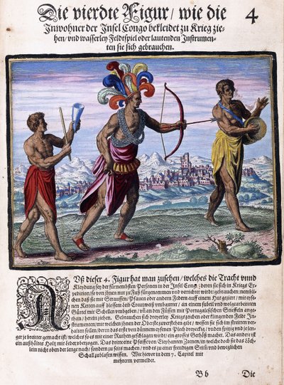 En side fra boken "Small Voyages, på tysk, del I: Pigafetta"s Kongo", 1597 av Flemish School