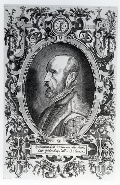 Abraham Ortelius, frontispice til hans World Theatre, 1579 av Flemish School