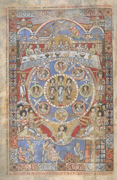 Legge til. 17738, f.3v Eksegese av åpningsversene i Jobs bok, illustrasjon fra 