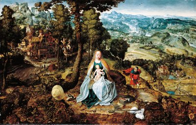 Et omfattende landskap med The Rest on the Flight to Egypt, Antwerpen skole, ca. 1520 av Flemish School