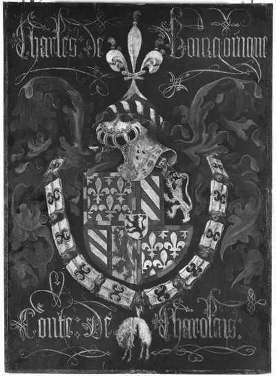 Våpenskjold til Charles de Bourgogne (1433-77) greve av Charolais, 3. kapittel av Order of the Golden Fleece, Dijon, 1433 av Flemish School