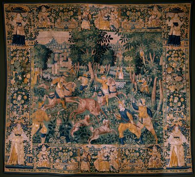 flamsk billedvev. Hjortejakt (Hunting a hjort). Atelier i Oudenaarde. 295x331 cm. Inv (82941)-1 / PRIVAT. 17. århundre. av Flemish School