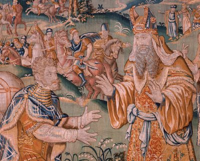 flamsk billedvev. Alexander før ypperstepresten Iaddo (Alexander før ypperstepresten Iaddo). Atelier i Oudenaarde. 374x447 cm. Inv(830-B)4 00010. 1600-tallet. av Flemish School