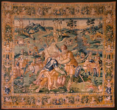 flamsk billedvev. Militærleir nær elven Granikos. Atelier i Oudenaarde. 377x393 cm. Inv 83104-9 /00011. 17. århundre. av Flemish School