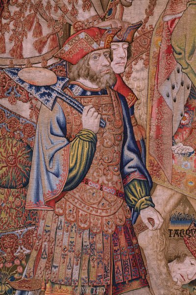 flamsk billedvev. Series Moralities: The Virtue of the honors (De deugd van de Honores, The Virtue of the honors). ca 1520. Detalj av Flemish School