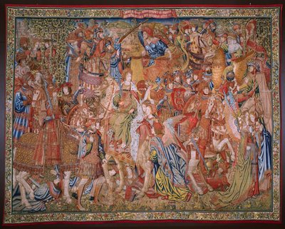flamsk billedvev. Series Moralities: The Virtue of the honors (De deugd van de Honores, The Virtue of honours). Ca 1520. av Flemish School