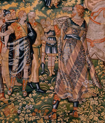 flamsk billedvev. Serien Story of Cyrus. No II Astyages gjenkjenner Cyrus (Ciro reconocido por Astiages). Anonym, basert på Michiel Coxcie. Atelier Antwerpen. Silke og ull. Ca 1590. av Flemish School