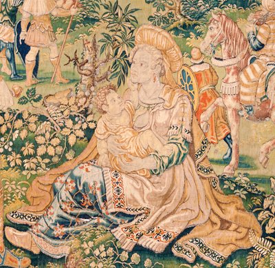 flamsk billedvev. Serien Judiths bok. Judith før Holofernes (Judith ante Holofernes). Femte billedvev i serien. Produksjon Nederland, Brussel(?). Andre halvdel av 1500-tallet. Stoff Ull. Plassering Church of Saint Nicholas of Bari (mus av Flemish School