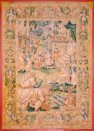 flamsk billedvev. Serien Judiths bok. Gå tilbake til Bethulia (Regreso a Betulia). Åttende billedvev i serien. Produksjon Nederland, Brussel(?). Andre halvdel av 1500-tallet. Stoff Ull. Plassering Church of Saint Nicholas of Bari (museet åpnet av Flemish School
