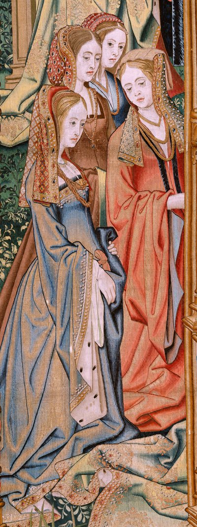 flamsk billedvev. Serien Davids og Batsebas historie. Ekteskap mellom David og Batseba (Casamiento de David y Betsabé). Andre panel i serien. Anonym modell. Ukjent produksjon, Brussel. 1505. Stoff Gull, silke og ull. av Flemish School