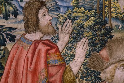 flamsk billedvev. Serien The History of Saint John the Baptist: The Baptism of Christ (Het doopsel van Christus). Brussel atelier. 1515-1520. av Flemish School