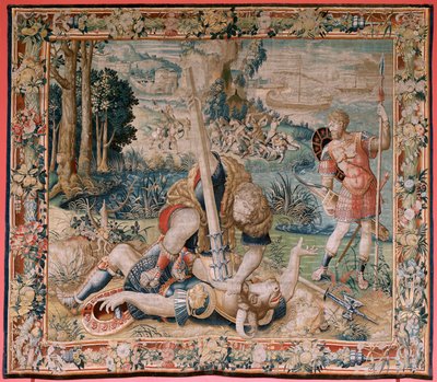 flamsk billedvev. Serien The Labors of Hercules. Hercules kjemper mot Minotauren. Hercules kjemper mot Minotauren). Andre billedvev i den eksisterende serien. Ukjent modell. Produksjon Willem Dermoyen, Brussel. Ca 1528. av Flemish School