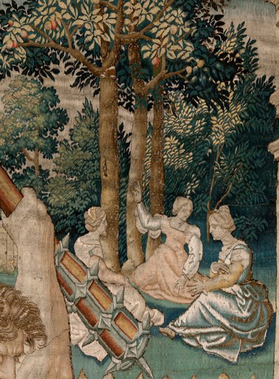 flamsk billedvev. Serien The Labors of Hercules. Hercules i Hesperides hage (Hércules en el jardín de las Hespérides). Femte billedvev i den eksisterende serien. Ukjent modell. Produksjon Willem Dermoyen, Brussel. Ca 1528. Stoff Silke og ull. av Flemish School