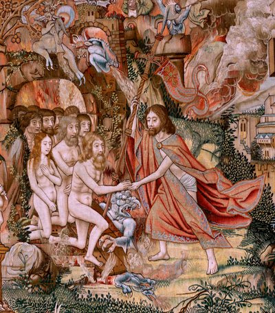 flamsk billedvev. Serien The Passion of Christ. Nedstigningen fra korset (Descandimiento). Den andre billedvevserien av Kristi lidenskap som tilhører Patrimonio Nacional. Modelltegnere fra kretsen til Jan van Roome. Produksjon Pieter va av Flemish School