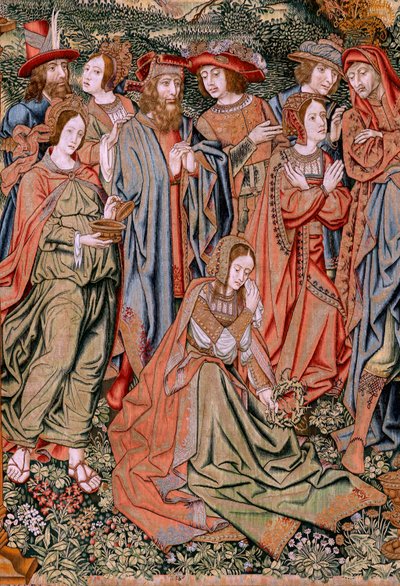flamsk billedvev. Serien The Passion of Christ. Nedstigningen fra korset (Descendimiento). Den andre billedvevserien av Kristi lidenskap som tilhører Patrimonio Nacional. Modelltegnere fra kretsen til Jan van Roome. Produksjon Pieter va av Flemish School
