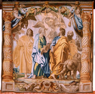 flamsk billedvev. Serien Nattverdens triumf. De fire evangelistene (Los cuatro evangelistas). Elvte billedvev i serien. Modell Peter Paul Rubens. 1626-1628. Produksjon Jan II Raes, Hans Vervoert, Jacques Fobert, Brussel av Flemish School