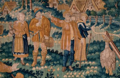 flamsk billedvev. Gåseleken. Atelier i Oudenaarde. 341x395 cm. Inv (83058)-7 / 0008. 1600-tallet. av Flemish School