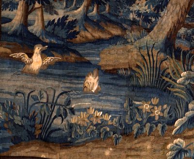 flamsk billedvev. Verdure. Slutt på 1600-tallet - begynnelsen av 1700-tallet. Eiendommen til kirken Sint-Walburgakerk Oudenaarde (dekanatet i Sint-Walburga). Detalj. av Flemish School