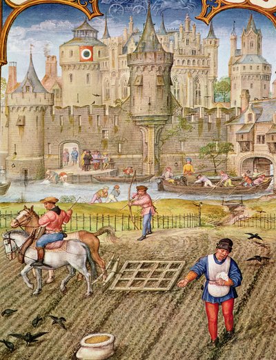 Fol.10v Oktober måned: Såing, fra Breviarium Grimani, c.1515 av Flemish School