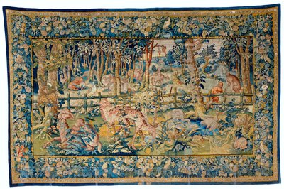 Skog med eksotiske dyr (tekstil) av Flemish School