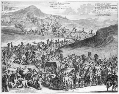 Hajj-karavane fra Kairo til Mekka, fra Description de lAfrique av O. Dapper, 1686 av Flemish School