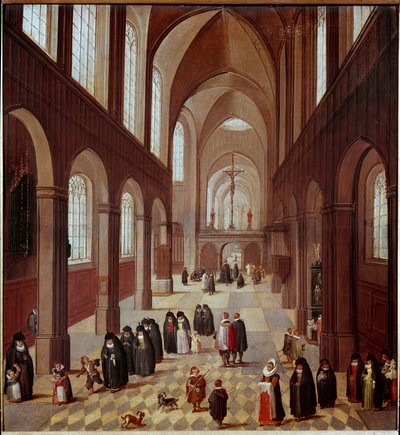 Innvendig utsikt over kirken Maleri av den flamske skolen på 1600-tallet Madrid, Musee Lazaro Galdiano av Flemish School