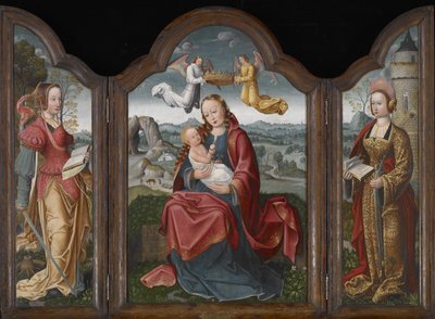 Madonna og barn, St. Barbara og St. Catherine, ca. 1520 (olje på panel) av Flemish School
