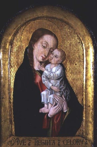 Madonna og barn fra verkstedet til The Master of the Legend of St. Ursula (fl.1470-1500) (panel) av Flemish School