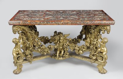 Intarsiabord på utskåret og forgylt limetrefot, 1689 av Flemish School