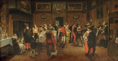 Maskerte gjester med musikere (se 254067) av Flemish School