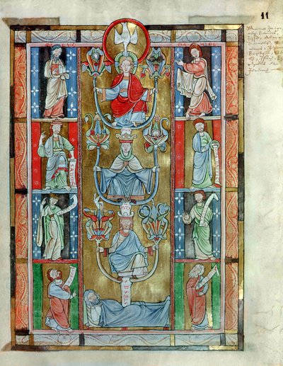 Ms 340 fol.11r The Tree of Jesse, fra De Laudibus Sancte Crucis av Rabanaus Maurus (ca. 780-856) fra Anchin Abbey av Flemish School