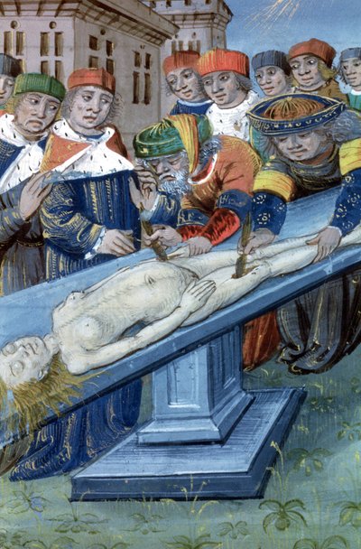Ms Hunter 9 f.22r Dissection, fra De Medina Fen I. II, av Avicenna (980-1037) av Flemish School
