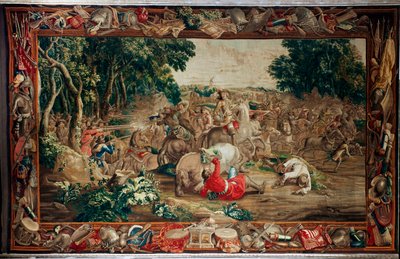 Slottet (Schlossanlage Schleißheim). flamsk billedvev. Brussels atelier Judocus De Vos. Design Lambert De Hondt. Bakhold (bakhold). Ull og silke. Omtrent 1715 - 1724. av Flemish School