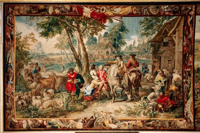Slottet (Schlossanlage Schleißheim). flamsk billedvev. Brussels atelier Judocus De Vos. Design Lambert De Hondt. Plyndring (pilasje). 400x595 cm. Ull og silke. Omtrent 1715 - 1724. av Flemish School