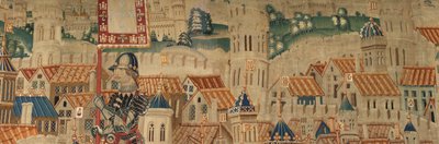 Parish museum for gobeliner (Parish Museum of Pastrana Tapestries). flamsk billedvev. Conquest of Tanger (Taking of Tangier, De inname van Tanger). Seriens erobringer av kong Alfonso I av Portugal. Tournai. Ull og silke av Flemish School
