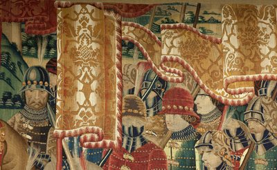 Parish museum for gobeliner (Parish Museum of Pastrana Tapestries). flamsk billedvev. Conquest of Tanger (Taking of Tangier, De inname van Tanger). Seriens erobringer av kong Alfonso I av Portugal. Tournai. Ull og silke av Flemish School