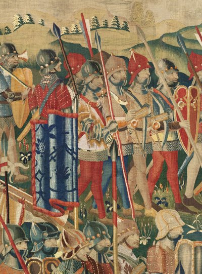 Parish museum for billedvev (Pastrana Parish Museum of Tapestries). flamsk billedvev. Landingen ved Arzila (Landingen ved Arzila, Desembarco og Arzila). Series Conquests of King Alfonso I of Portugal (Conquests of King Alfonso V of Portugal). Turnering. Ul av Flemish School