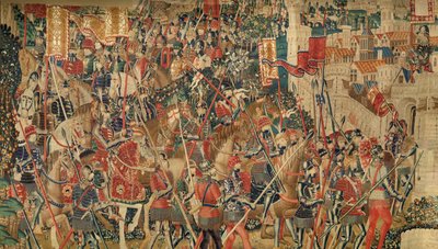 Parish museum for gobeliner (Parish Museum of Pastrana Tapestries). flamsk billedvev. Conquest of Tanger (Taking of Tangier, De inname van Tanger). Seriens erobringer av kong Alfonso I av Portugal. Tournai. Ull og silke av Flemish School