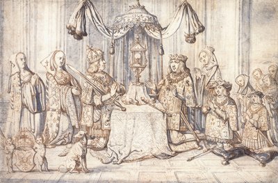Portretter av keiser Maximilian I, hans kone, datter, sønn og andre i Det hellige kapell i Dijon, ca. 1600 av Flemish School