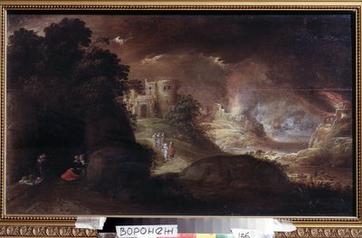 Sodoma og Gomorra (Sodoma og Gomorra). Anonymt maleri. Olje på lerret av Flemish School