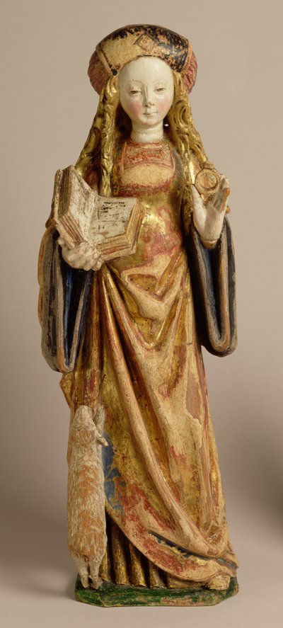 St. Agnes, School of Mechelen, ca. 1500 (polykrom og forgylt eik) av Flemish School