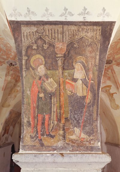 St. Bavo og St. Amalberga av Maubeuge, veggmaleri fra krypten, ca. 1480-1540 av Flemish School