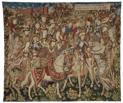 Tapet med Hercules og hans følgesvenner på Olympus-fjellet, muligens laget i Tournai, ca. 1465-70 (ull og silke) av Flemish School
