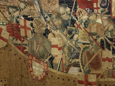 Tapet som viser erobringene av kong Alfonso V av Portugal (Conquistas de Alfonso V de Portugal), Tournai. Detalj. (Ull og silke) av Flemish School