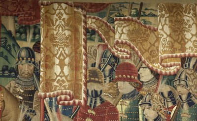 Tapet som viser erobringene av kong Alfonso V av Portugal (Conquistas de Alfonso V de Portugal), Tournai. Detalj. (Ull og silke) av Flemish School