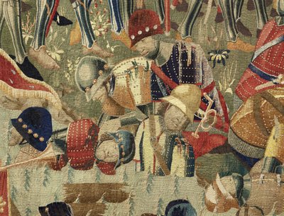 Tapet som viser erobringene av kong Alfonso V av Portugal (Conquistas de Alfonso V de Portugal), Tournai. Detalj. (Ull og silke) av Flemish School