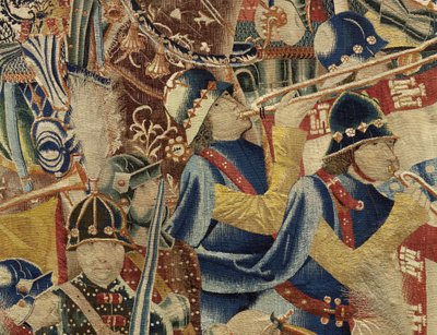 Tapet som viser erobringene av kong Alfonso V av Portugal (Conquistas de Alfonso V de Portugal), Tournai. Detalj. (Ull og silke) av Flemish School