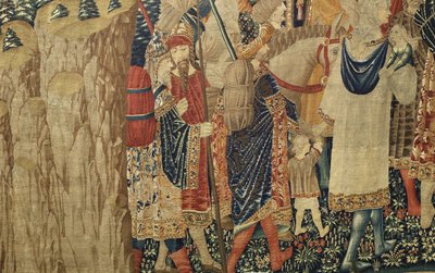 Tapet som viser erobringene av kong Alfonso V av Portugal (Conquistas de Alfonso V de Portugal), Tournai. Detalj. (Ull og silke) av Flemish School